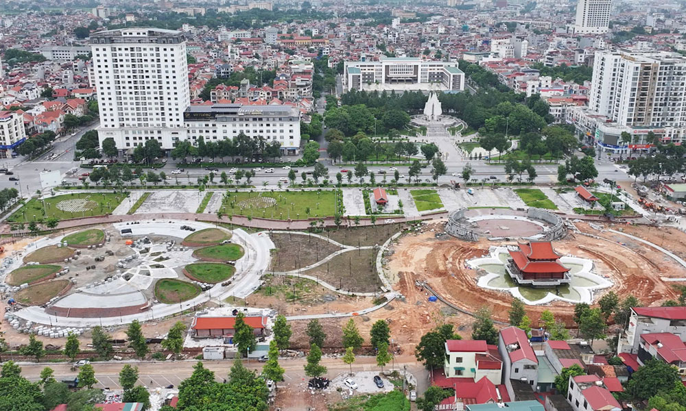 Toàn cảnh khuôn viên Công viên Văn Miếu - dự án sắp được khánh thành chào mừng thành phố Bắc Ninh.